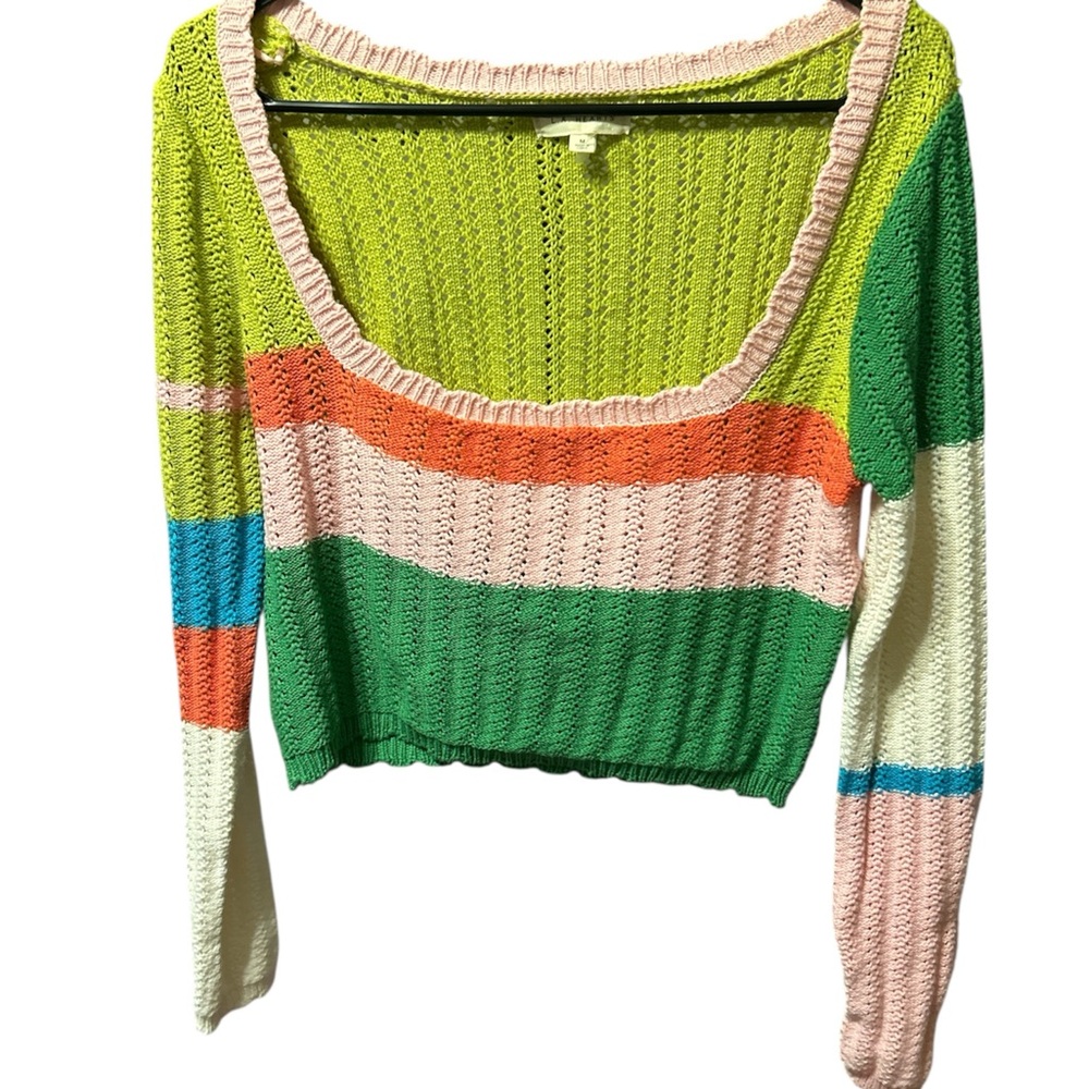Colorful M Cropped Striped Knit Sweater